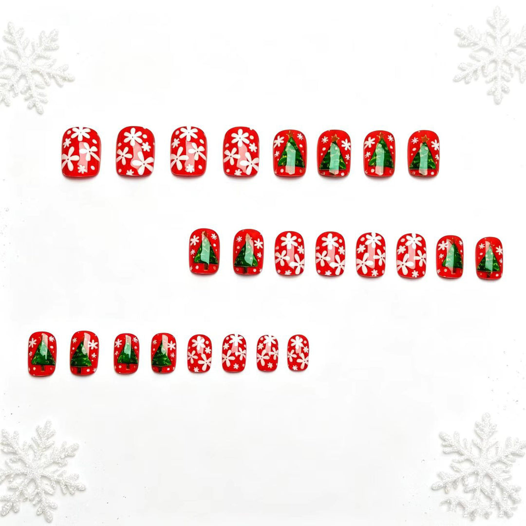 Artificial nails with festive Christmas tree design Bowlift