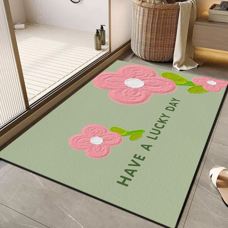 Cheerful Floral Message Bath Mat Bowlift