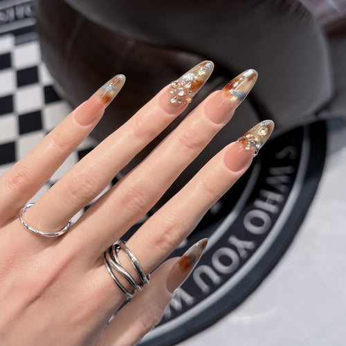 Decorative Stiletto Press-On Nail Set with Floral Designs Bowlift