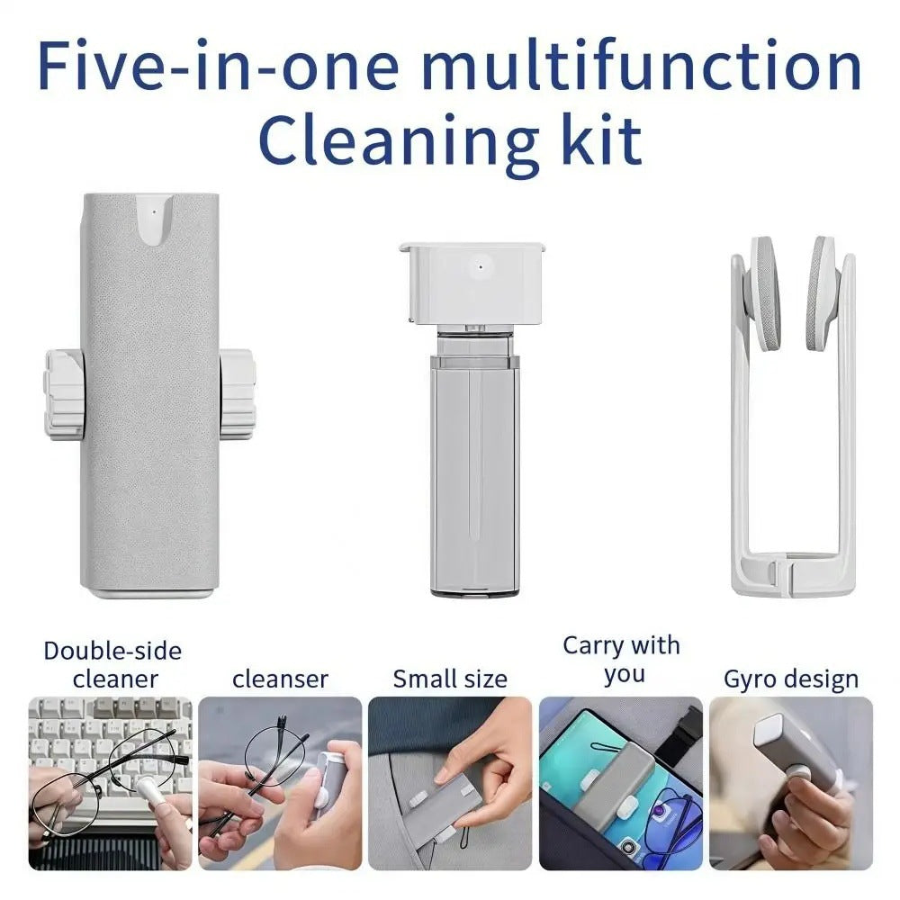 Portable electric eyeglass cleaning kit with microfiber cloth spray and compact storage Bowlift