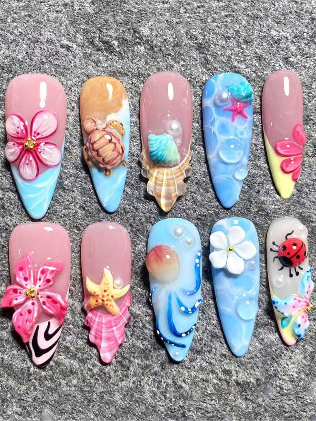Artistic Marine-Inspired Press-On Nail Set Bowlift