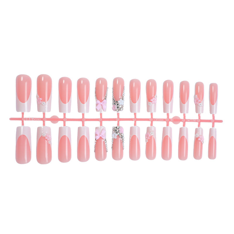 Decorative Press-On Nail Set with Elegant Floral and Gem Accents Bowlift