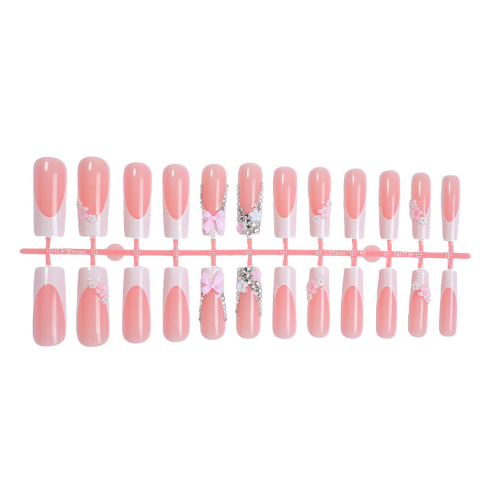 Decorative Press-On Nail Set with Elegant Floral and Gem Accents Bowlift