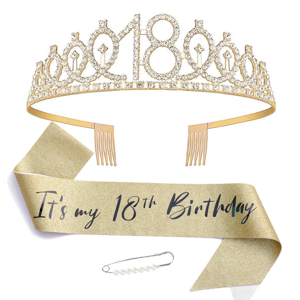 Women Crystal-Embellished Birthday Crown with Personalized Sash Bowlift