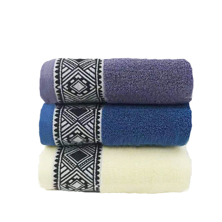 Terry Bath Towel Set With Elegant Geometric Border Bowlift