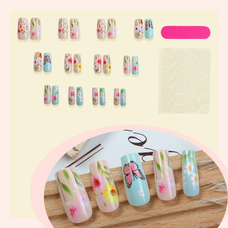 Decorative Press-On Nail Art Set with Floral and Butterfly Designs Bowlift