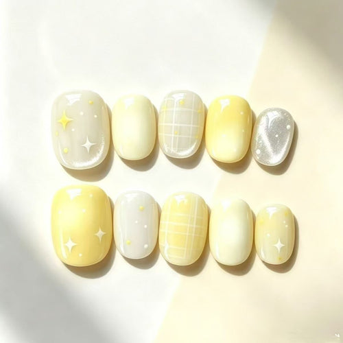 Elegant Press-On Nail Art Set with Star Design Bowlift
