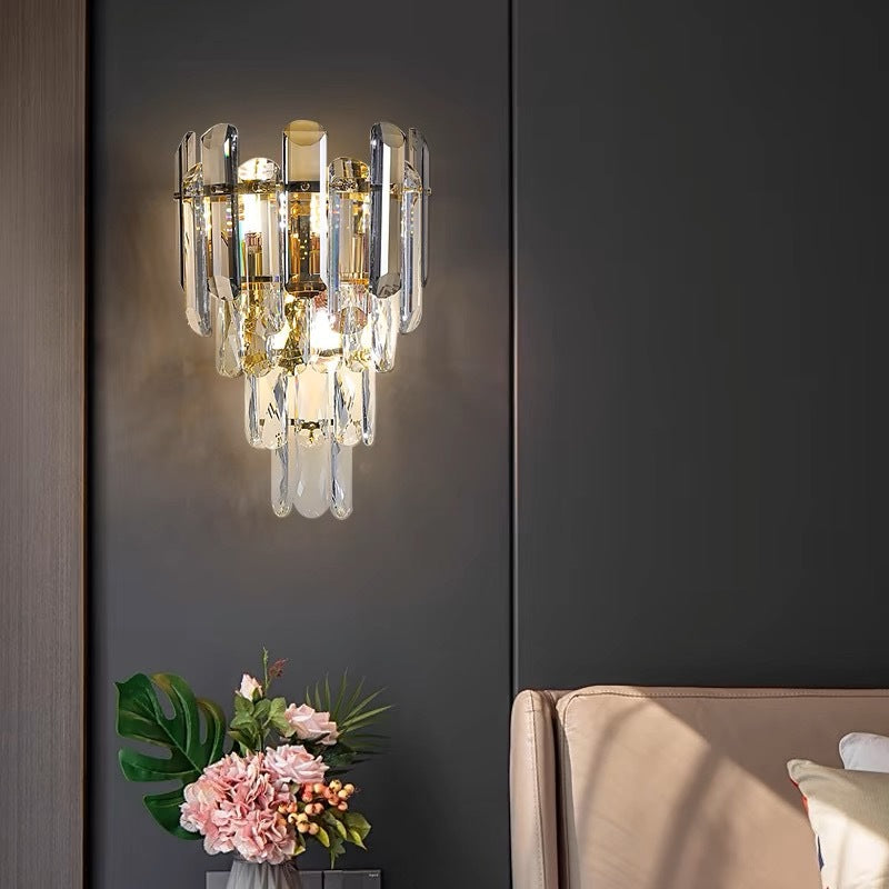 Crystal Tiered LED Wall Sconce Luxury Glass Chandelier Bowlift