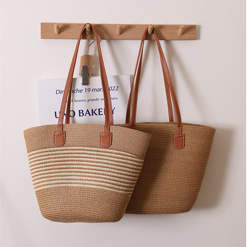 Elegant Bast Handbag with Leather Handles Bowlift