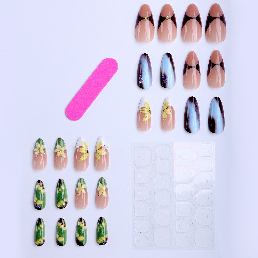 Artificial nails with handcrafted floral designs Bowlift