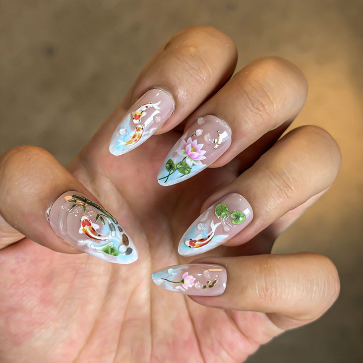 Artistic Floral Press-On Nail Set Bowlift