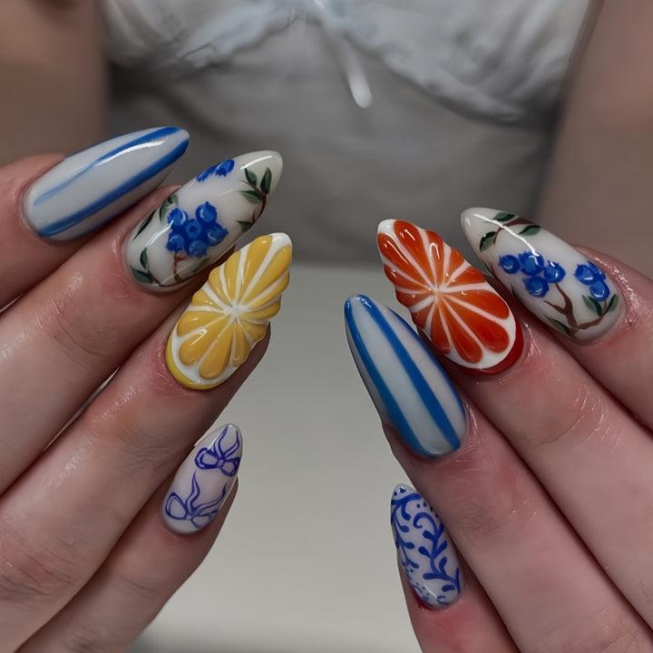 Artificial Nail Set with Handcrafted Floral and Graphic Designs Bowlift