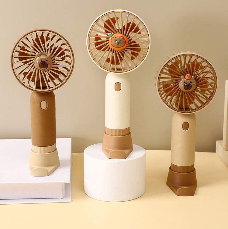 Cooling portable rechargeable handheld mini fan with detachable base stand cute animal-face safety grille USB-C charging Bowlift