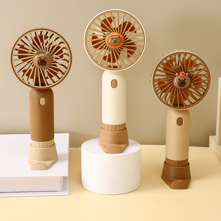 Cooling portable rechargeable handheld mini fan with detachable base stand cute animal-face safety grille USB-C charging Bowlift