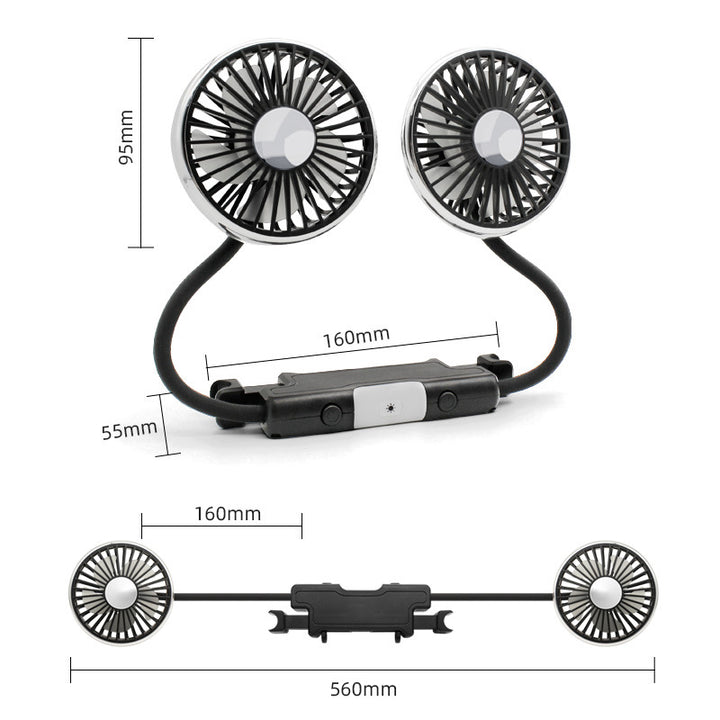 Dual-Head Adjustable Car Cooling Fan Bowlift