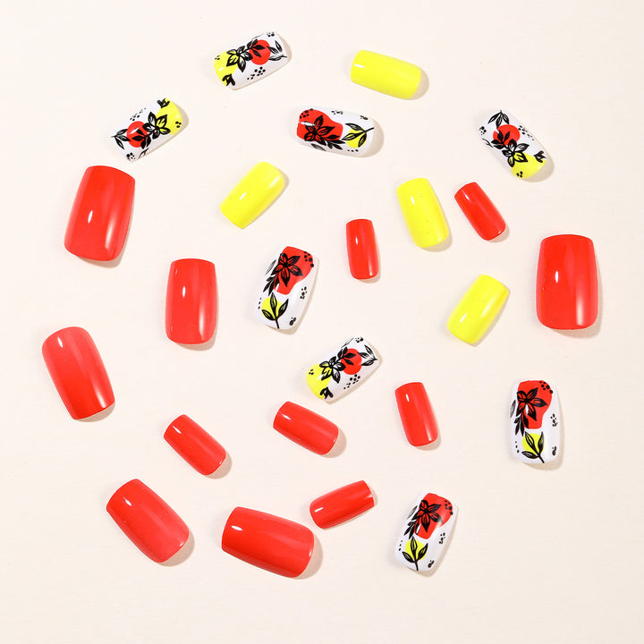 Artistic Floral Acrylic Nail Art Set Bowlift