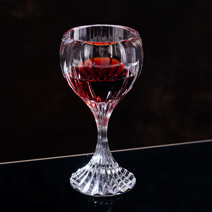 Tall Stem Cut Crystal Wine Goblet with Faceted Stem Bowlift