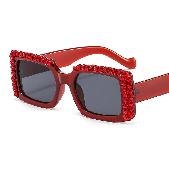 Women's Glamorous Square Sunglasses with Sparkling Crystal Frame Bowlift