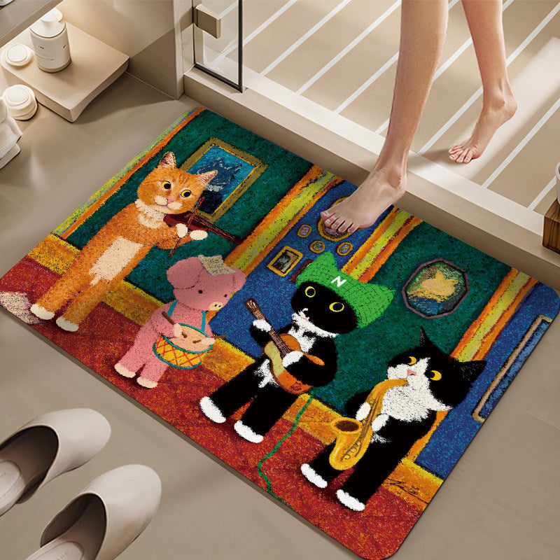 Cartoon Cat-Themed Bath Mat Bowlift