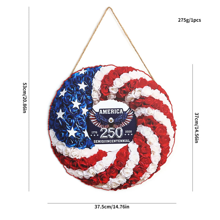 Unisex nan Patriotic Americana Burlap Ribbon Star Door Wreath with Jute Hanger Bowlift