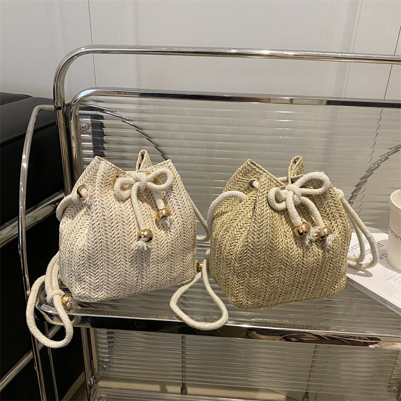 Bohemian Straw Bucket Bag Bowlift