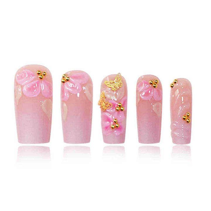 3D Floral Design Press-On Nail Set Bowlift