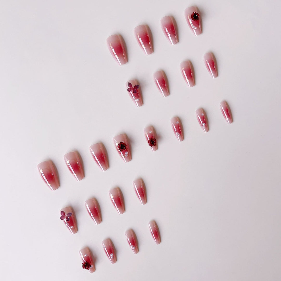 Artificial nail set with elegant floral 3D decorations Bowlift