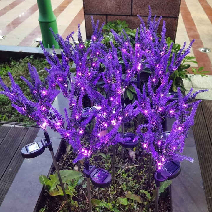 Solar-Powered Simulated Lavender Blossom Garden Stake Lights With Stake-Mounted Control Bowlift