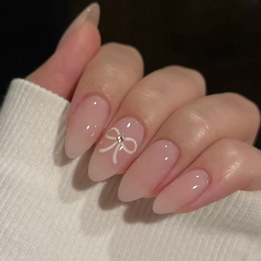Acrylic nail set with elegant bow decorations Bowlift