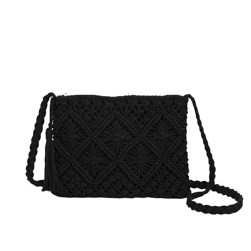 Macramé Shoulder Bag with Artistic Knot Design Bowlift