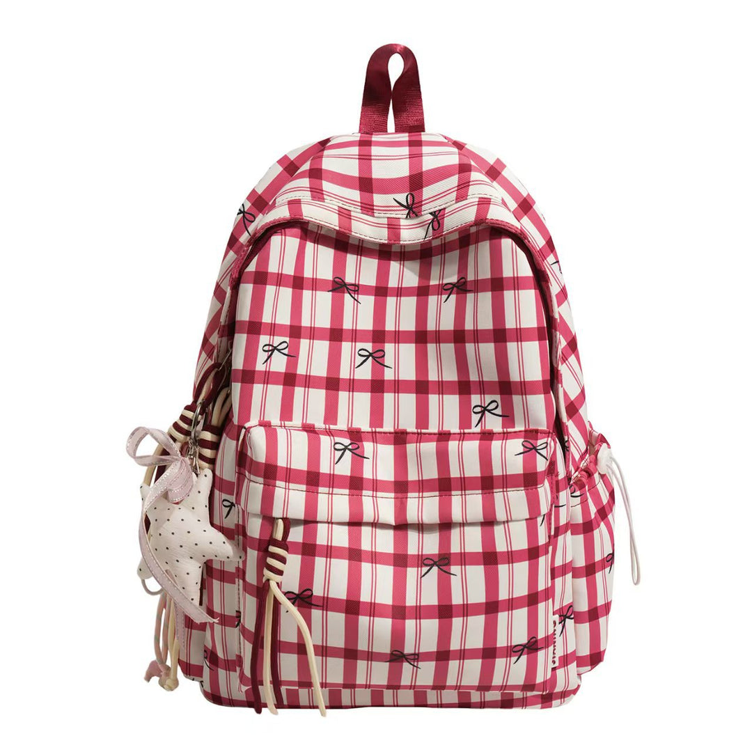 Backpack with Playful Checkered Pattern and Practical Compartments Bowlift