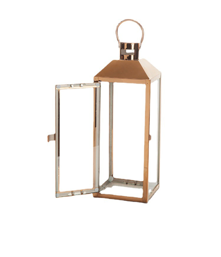Decorative Gold-Trimmed Glass Lantern Trio with Hinged Door and Carry Ring Bowlift