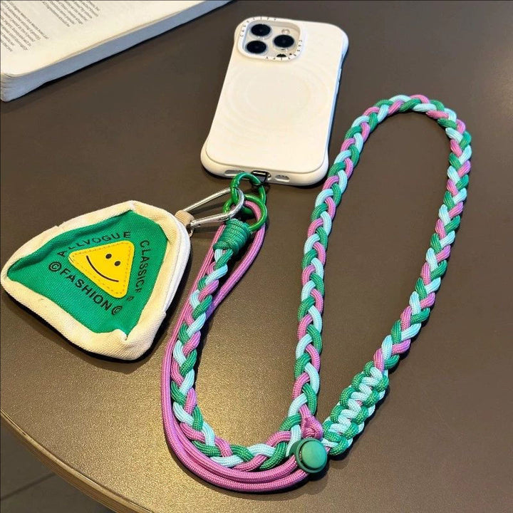 Braided crossbody phone lanyard with detachable mini pouch and adjustable cord Bowlift
