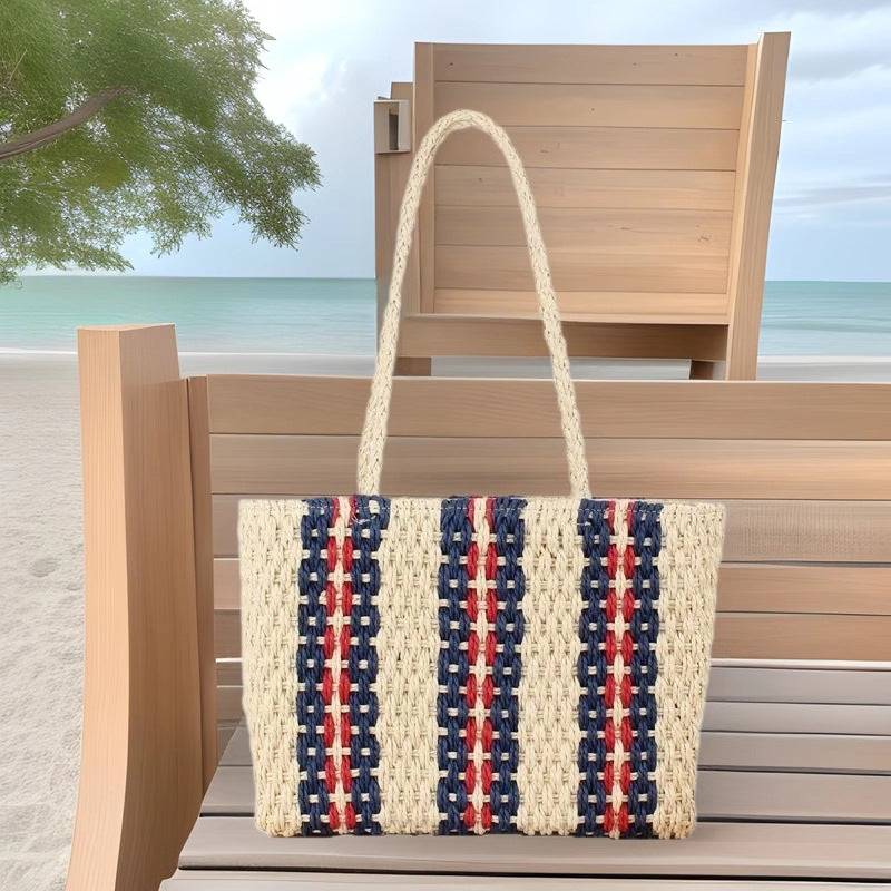 Elegant and Spacious Woven Shopper with Eye-Catching Striped Design Bowlift