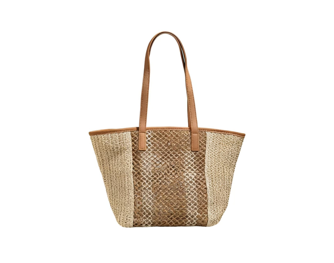 Elegant Bast Handbag with Leather Accents Bowlift