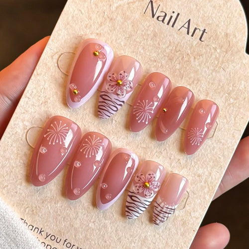 Elegant Floral Design Press-On Nails Bowlift