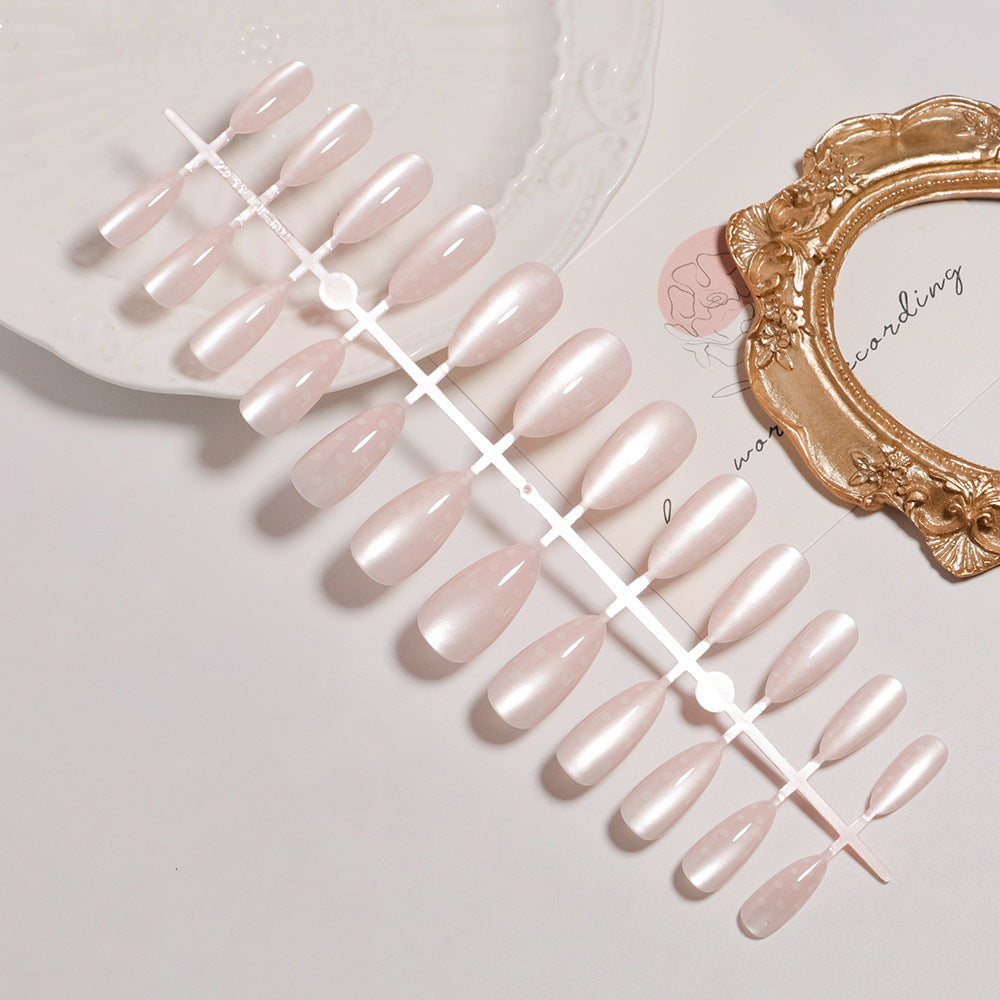 Elegant Almond-Shaped Press-On Nail Set with Polka Dot Design Bowlift