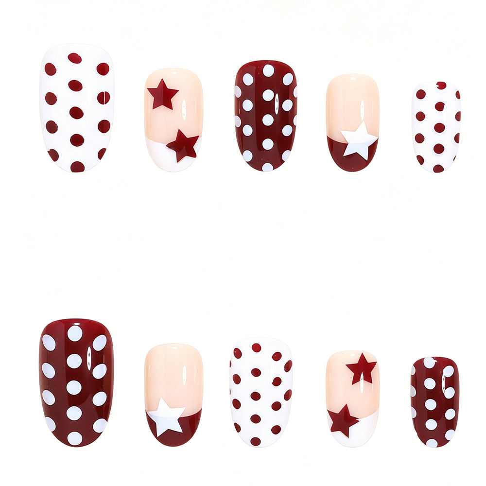 Artistic Star and Polka Dot Press-On Nail Set Bowlift