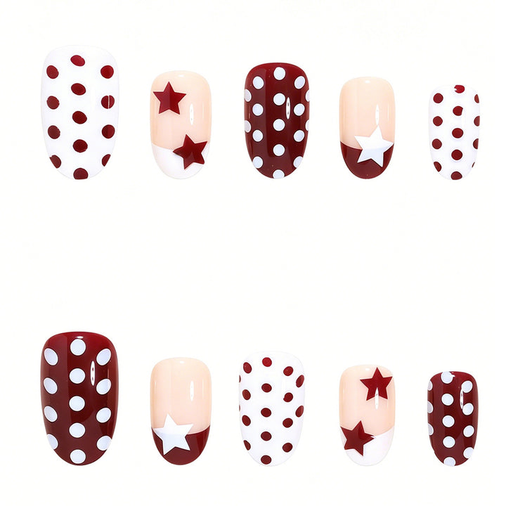 Artistic Star and Polka Dot Press-On Nail Set Bowlift