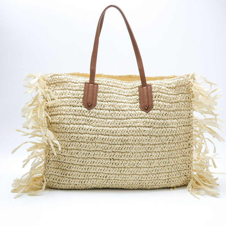 Beach bag with fringed design and sturdy leather handles Bowlift