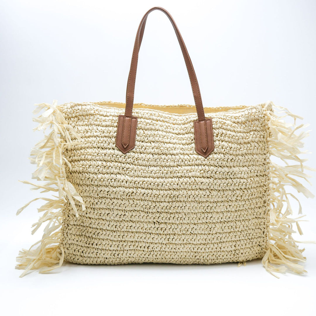 Stylish straw bag with fringed details Bowlift