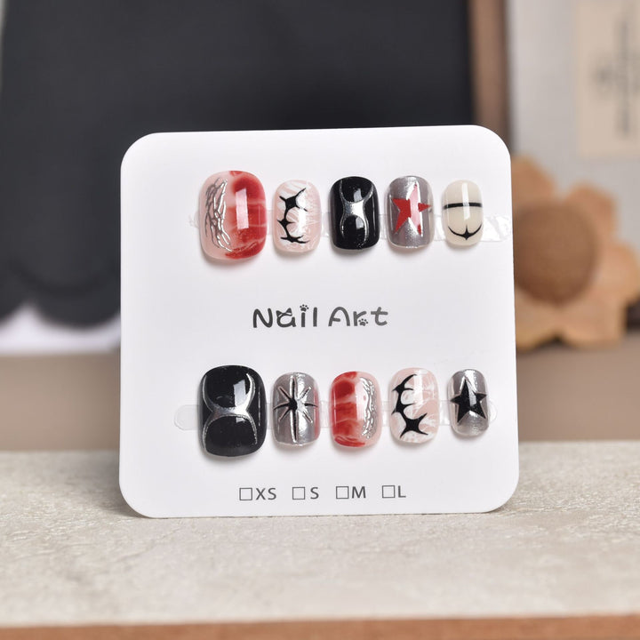 Artistic Star-Embellished Press-On Nail Set Bowlift