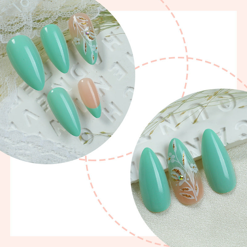 Artificial nail set with floral embellishments and elegant shape Bowlift
