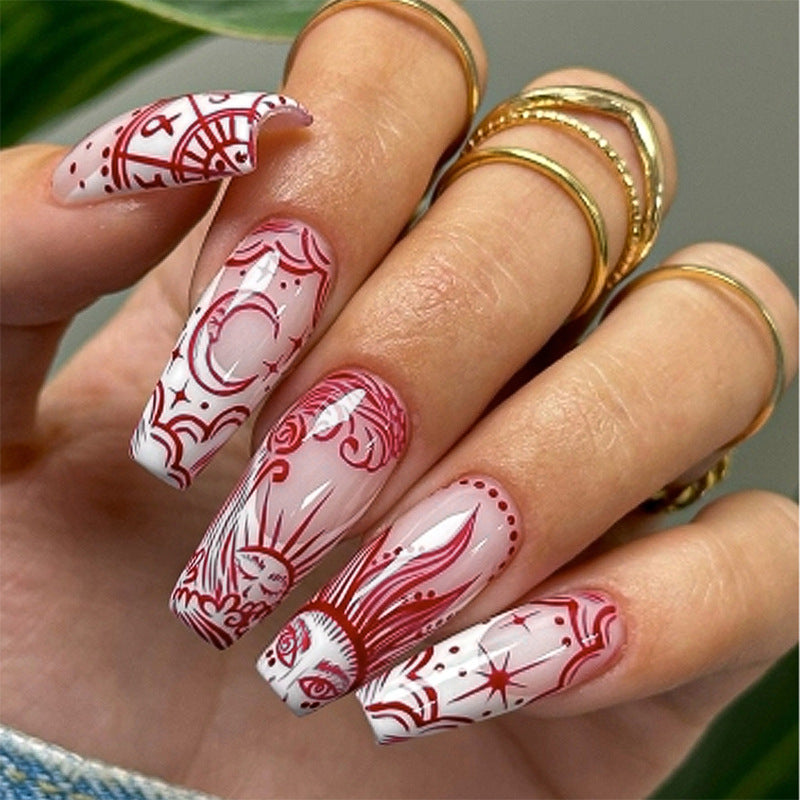 Artistic Press-On Nail Set with Unique Star and Graphic Patterns Bowlift