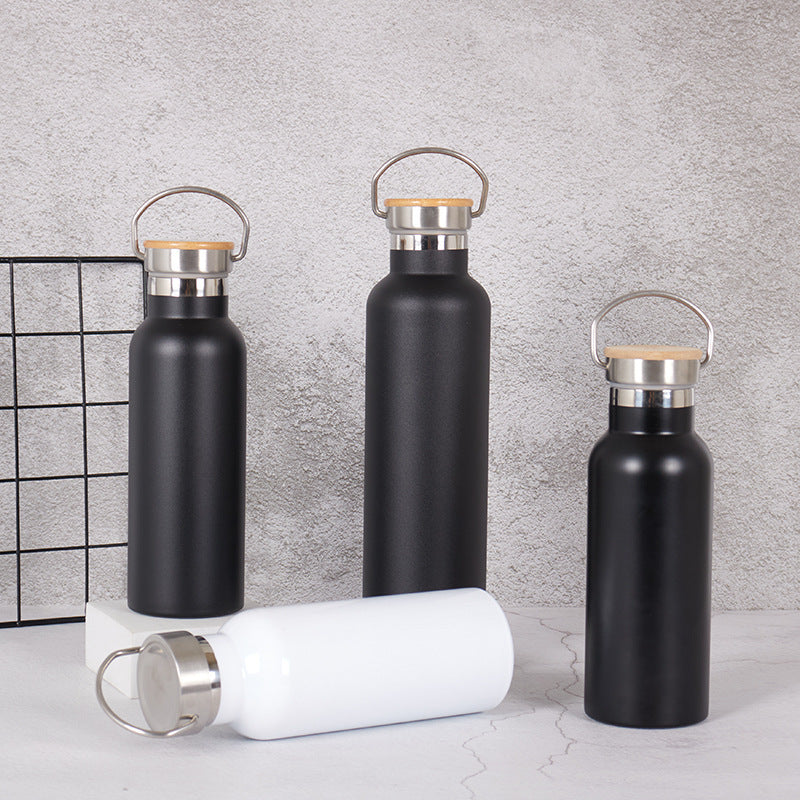 Women's Stainless Steel Water Bottle with Bamboo Lid and Carrying Handle Bowlift