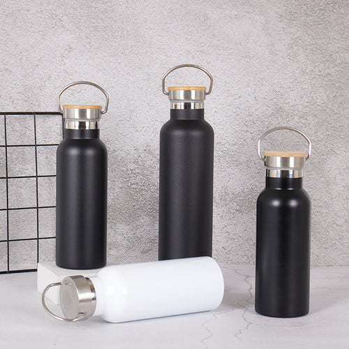 Women's Stainless Steel Water Bottle with Bamboo Lid and Carrying Handle Bowlift