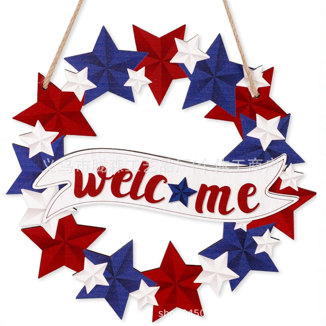 Unisex nan patriotic star wooden welcome wreath with jute hanger Bowlift