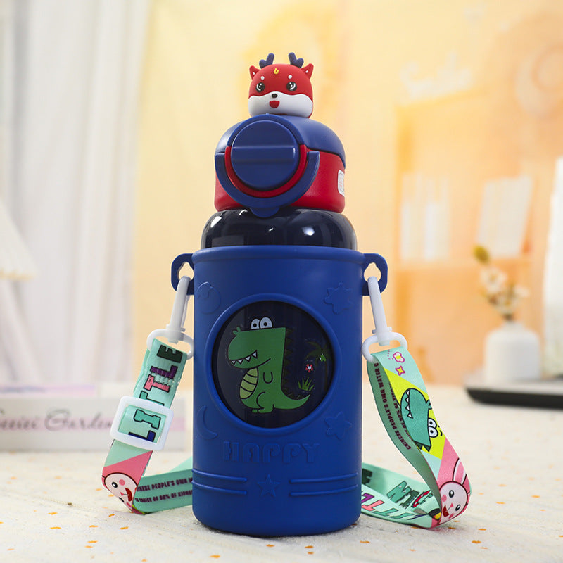 Ladies Insulated Drinking Bottle with Cute Frog Design and Practical Carry Strap Bowlift