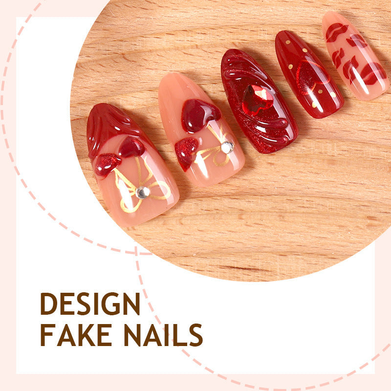 Creative nail art set with elegant hearts and delicate designs Bowlift