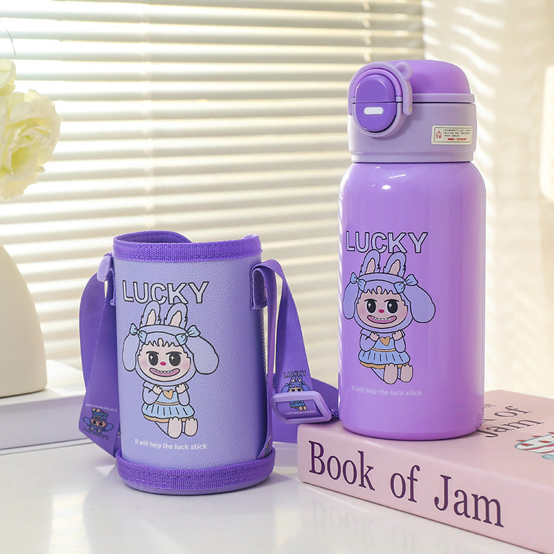 Women Insulated Water Bottle with Practical Carry Strap and Playful Design Bowlift